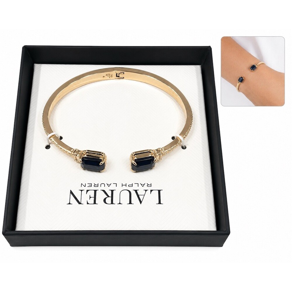 Lauren Ralph Lauren Bracelet Gold Tone Open Cuff Bangle Blue Stones gift Box